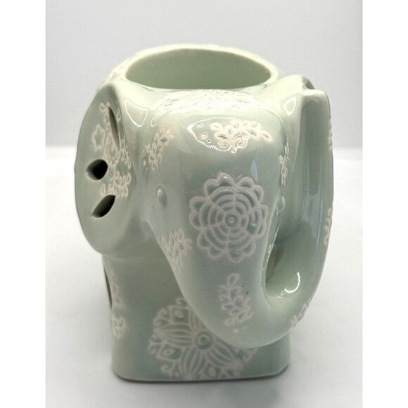 Ceramic Elephant-Shaped Succulent Holder With Intricate Floral Patterns - Picture 3 of 12